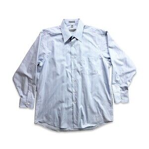 Geoffrey Beene Men's Blue Striped Long Sleeve Button Up Shirt Size 16.5 32-33